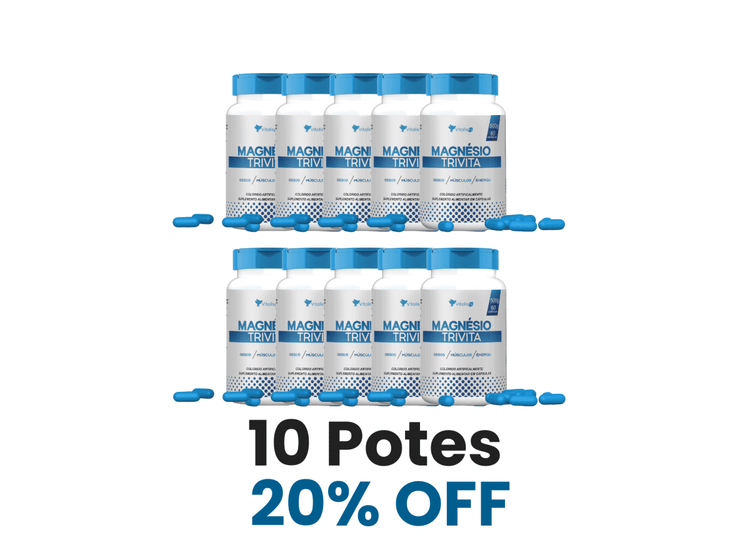 10 potes - Magnésio Quelato, Dimalato e Taurato 60 Caps - Vitalis Fit