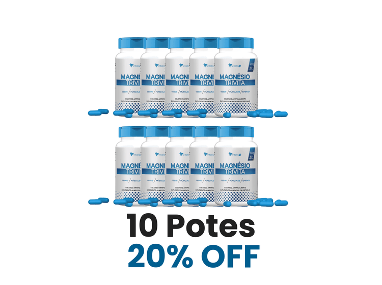10 potes - Magnésio Quelato, Dimalato e Taurato 60 Caps