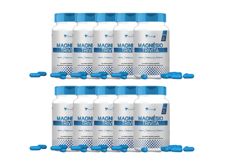 10 potes - Magnésio Quelato, Dimalato e Taurato 60 Caps