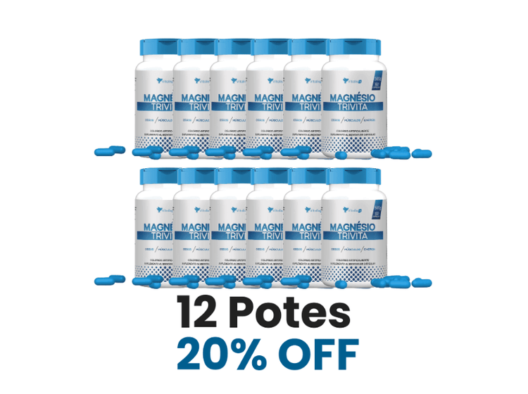 12 potes - Magnésio Quelato, Dimalato e Taurato 60 Caps - Vitalis Fit