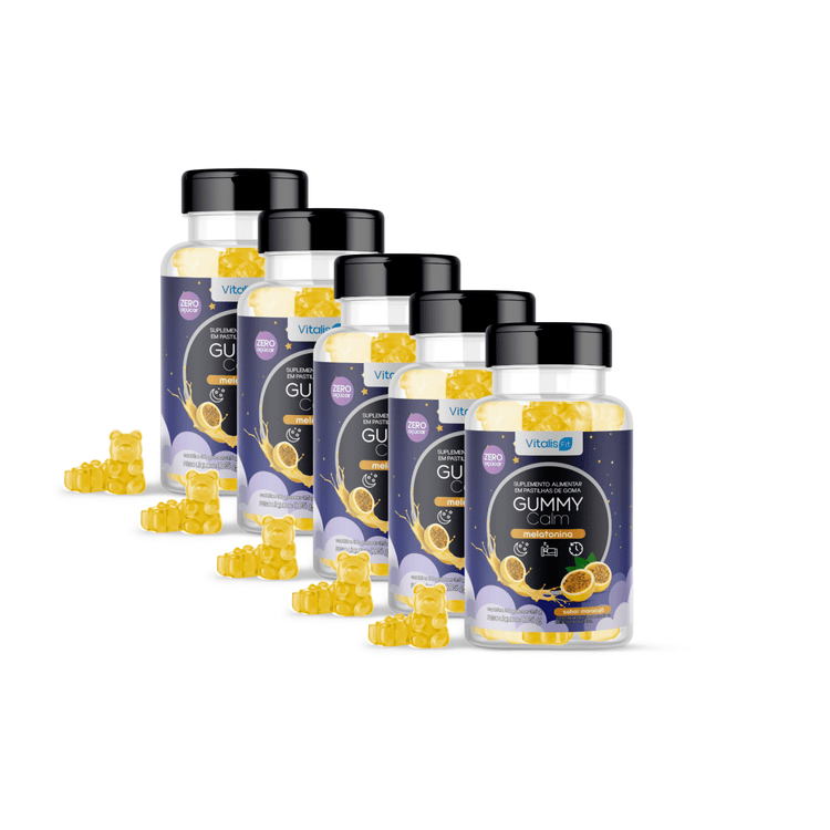 5 potes - Gummy Calm Melatonina Sabor Maracujá 105g - Vitalis Fit