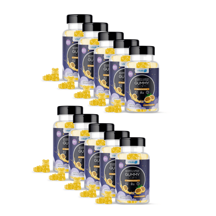 10 potes - Gummy Calm Melatonina Sabor Maracujá 105g - Vitalis Fit