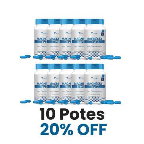 10 potes - Magnésio Quelato, Dimalato e Taurato 60 Caps - Vitalis Fit
