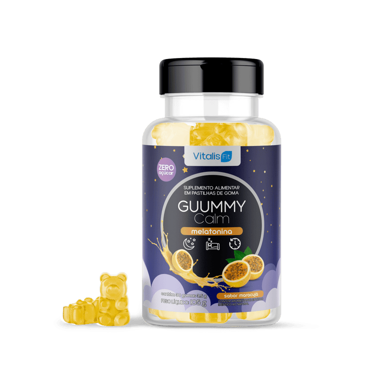 12 potes - Gummy Calm Melatonina Sabor Maracujá 105g - Vitalis Fit