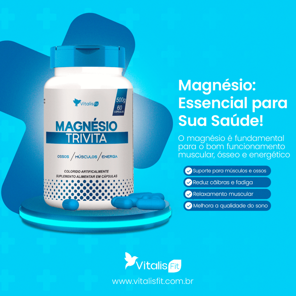 12 potes - Magnésio Quelato, Dimalato e Taurato 60 Caps - Vitalis Fit