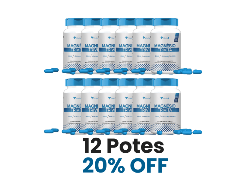 12 potes - Magnésio Quelato, Dimalato e Taurato 60 Caps - Vitalis Fit