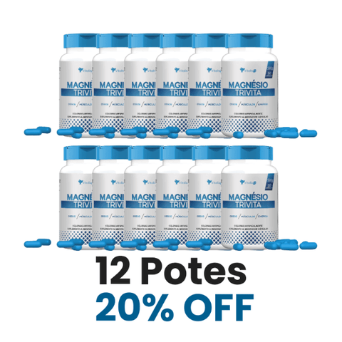 12 potes - Magnésio Quelato, Dimalato e Taurato 60 Caps - Vitalis Fit