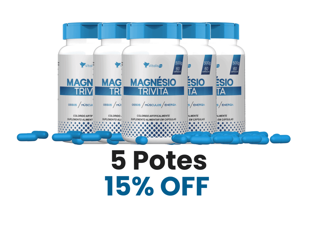 5 potes - Magnésio Dimalato, Taurato E Bisglicinato 60 Caps - Vitalis Fit