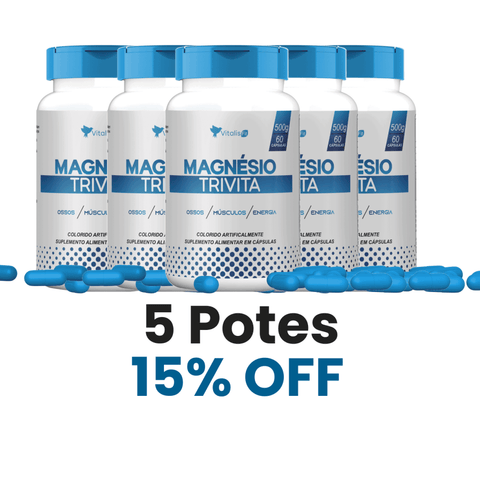 5 potes - Magnésio Dimalato, Taurato E Bisglicinato 60 Caps - Vitalis Fit