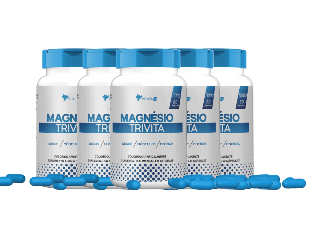 5 potes - Magnésio Dimalato, Taurato E Bisglicinato 60 Caps - Vitalis Fit