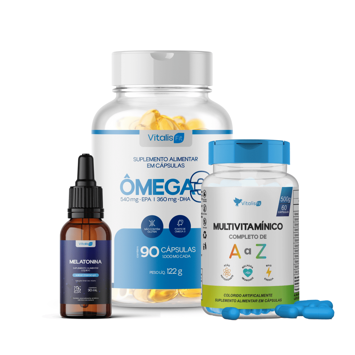 Kit Omega 3 + Multivitaminico + Melatonina - Vitalis Fit